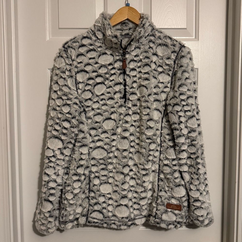Simply Southern Dotted Sherpa 1/4 Zip Pullover Fleece Women’s Size Large
